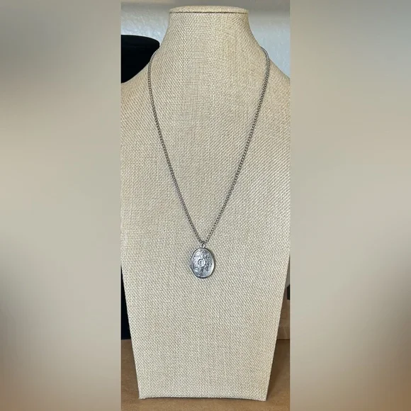 Floral Locket Necklace, Sterling Silver over Stainless Steel - Picture 7 of 9